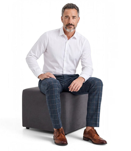 Men's Navy Tweed Herringbone Check Trousers - Harris