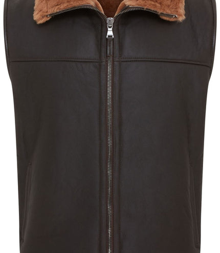 Men's Sheepskin Leather Gilet Aviator B3 Shearling Bomber Vest Waistcoat - Ginger Brown