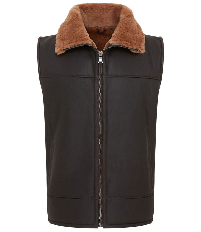 Men's Sheepskin Leather Gilet Aviator B3 Shearling Bomber Vest Waistcoat - Ginger Brown