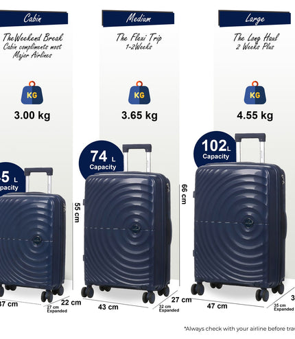 Balranald Set of 3 Hard Shell Suitcase in Dark Blue