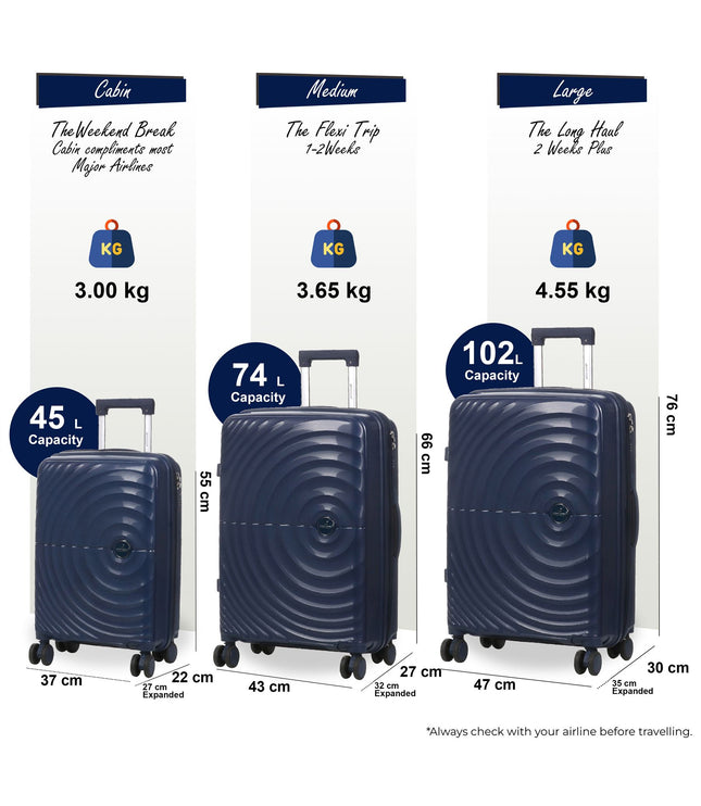 Balranald Set of 3 Hard Shell Suitcase in Dark Blue