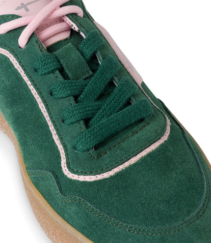 Tamaris Womens Green Pink Leather Fashion Stripe Lace Up Sneakers