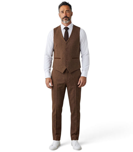 Men's Brown 3 Piece Tweed Herringbone Formal Suit -  IM4