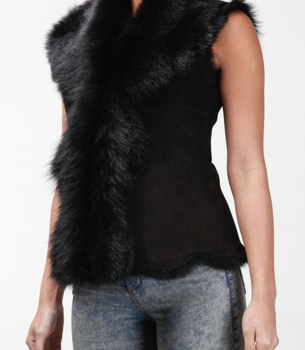 Women's Toscana Sheepskin Short Gilet-Denver - Brown