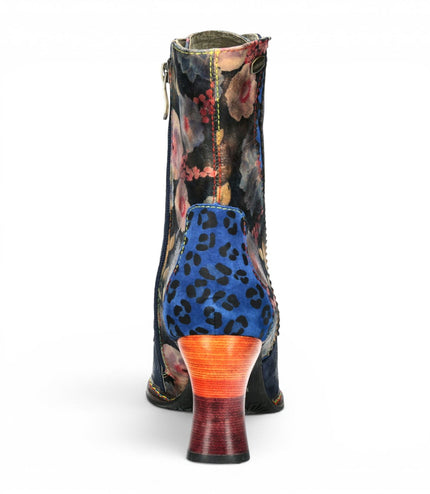 Laura Vita Women's Goth Victorian Floral Blue Leather Lace-Up Heeled Boots - Eleao-42