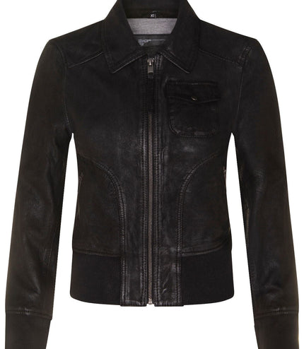 Womens Leather MA-1 Varsity Jacket-Ann Arbor - Black