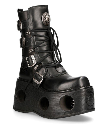New Rock Metallic Black Leather Neptuno Gothic Boots - 373-S2