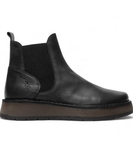 Fly London Womens Black Rawi131 Chelsea Leather Ankle Pull-On Classic Comfort Boots