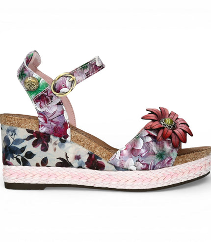 Laura Vita Women's Facyo 75 Lilac Purple Floral Leather Wedge Espadrille Sandals