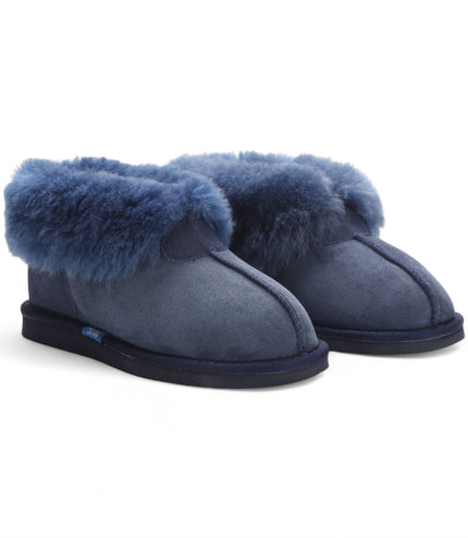 Women's Sheepskin Suede Ankle Navy Slip-On Bootie Winter - Glacier