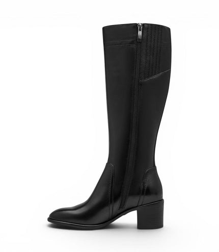 Tamaris Women’s Black Leather Riding Knee-High Heel Long Boots - 25576-47