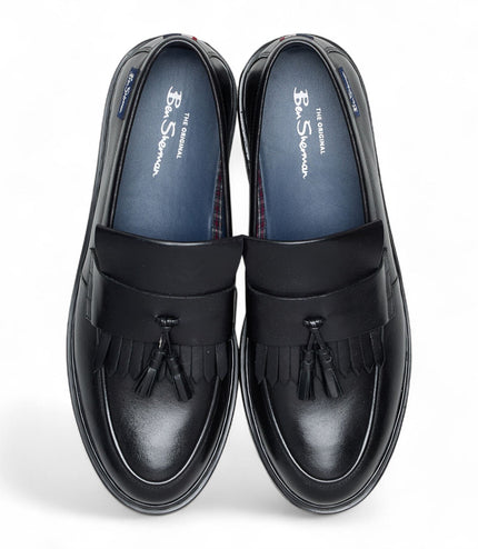 Ben Sherman Men's Black Leather Tassel Loafer Shoes - Dudley