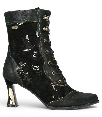 Laura Vita Women's Gothic Victorian Black Leather Heeled Lace-Up Boots - Oanelo-03