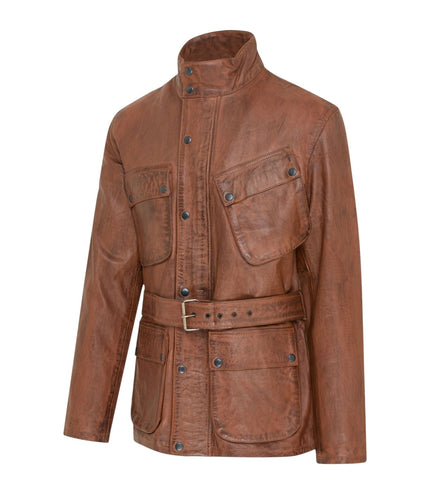 Men's Tan Lamb Leather Safari Parka Jacket - Edinburgh