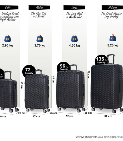 Noda Set of 4 Hard Shell Suitcase in Black