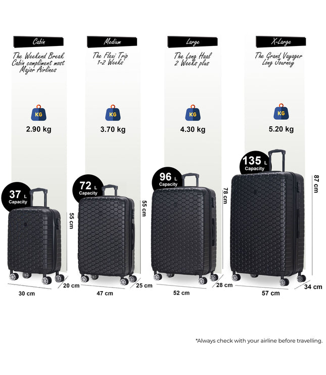 Noda Set of 4 Hard Shell Suitcase in Black