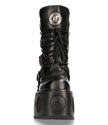 New Rock Metallic Black Leather Neptuno Gothic Boots - 373-S2
