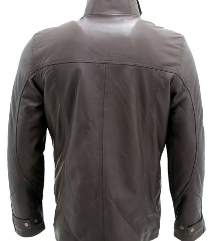 Mens Leather Mid Length Coat-Hanoi - Brown
