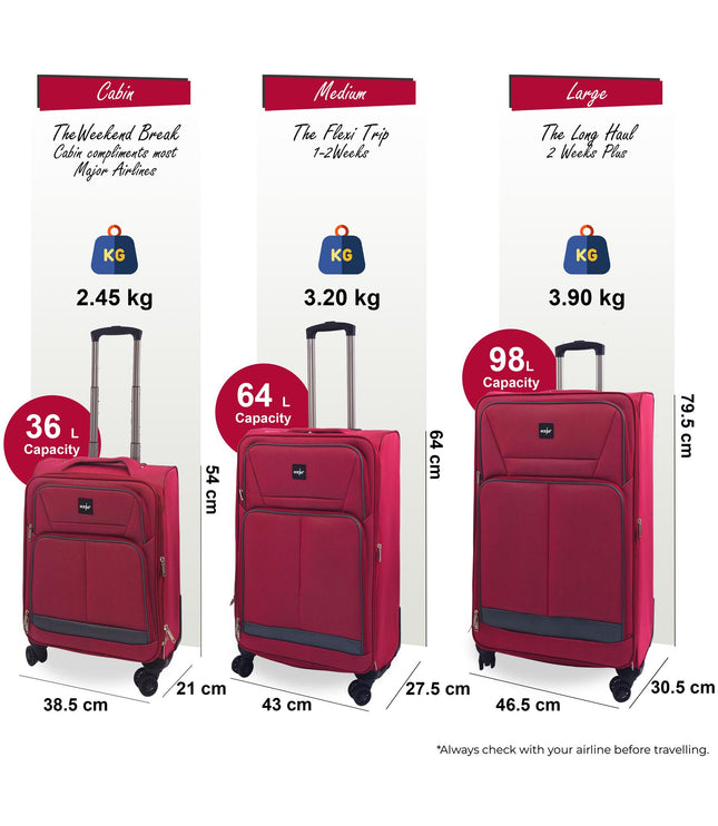 Andover Set of 3 Soft Shell Suitcase in Burgundy