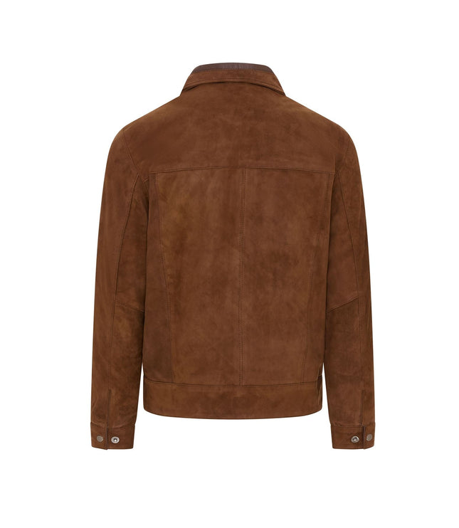 Mens Retro Brown 100% Goat Suede Leather Harington Biker Jacket - Brown