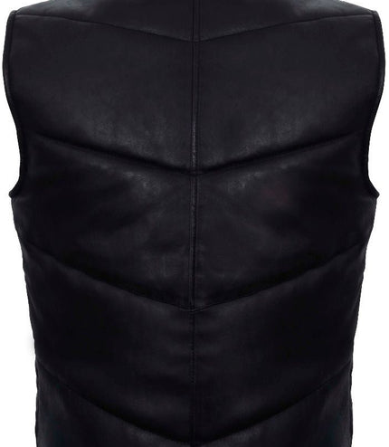 Mens Classic Leather Puffer Waistcoat-Nottingham - Black