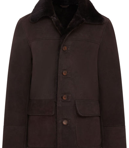 Men's Classic Brown Real Sheepskin Shearling Suede Leather Coat Jacket