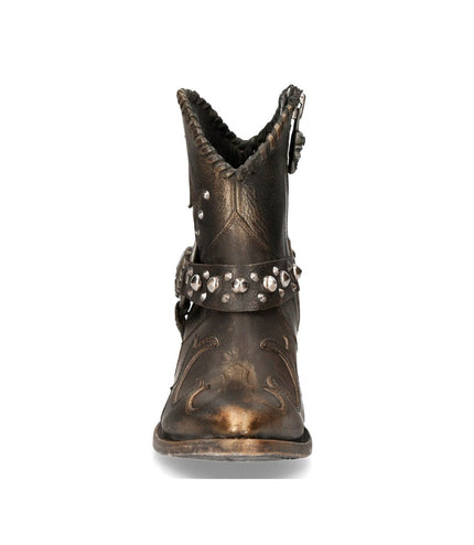 New Rock Brown Leather Pointed Cowboy Boots - WSTM004-S1