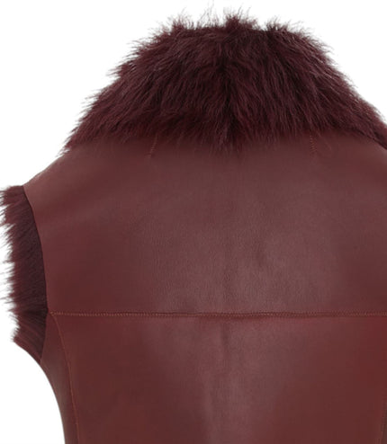 Women's Burgundy Red Toscana Shearling Nappa Leather Sheepskin Gilet - Parkes