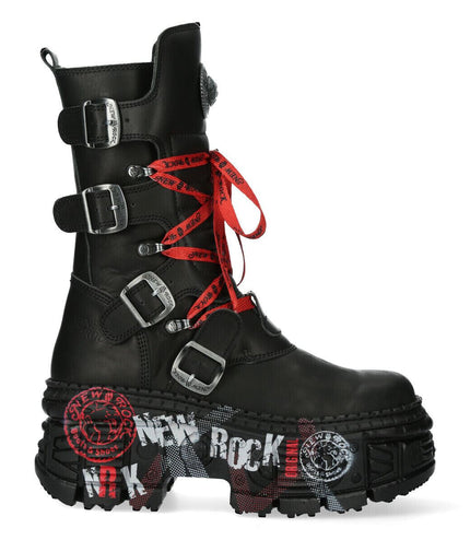 New Rock Mid Calf Punk Leather Boots-WALL028B-C1