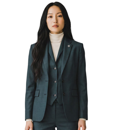 Women's Olive Three Piece Check Tailored Suit - TPW-53