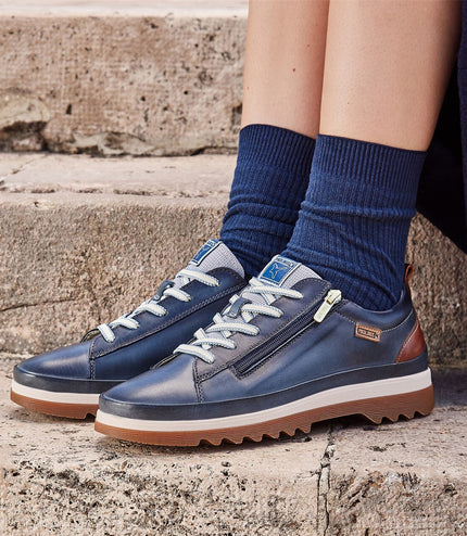 Pikolinos Women's Ocean Blue Leather Laces & Zipper Trainers - Vigo