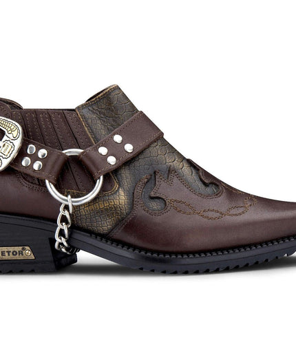Men'S Brown Snakeskin Winklepicker Leather Biker Boots