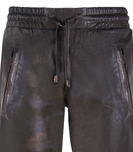 Mens  Leather Jogging Bottoms-Boston - Vintage Black