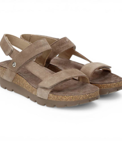 Panama Jack Women's Wedge Stone Grey Suede Leather Sandals - Selma B18
