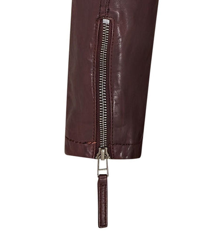 Womens Hooded Classic Biker Jacket - Brazzaville - Burgundy