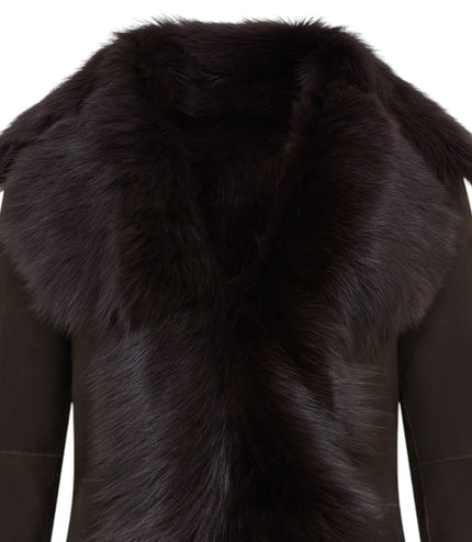 Women's Brown Sheepskin Toscana Shearling Suede Leather Jacket - NoirÃ©