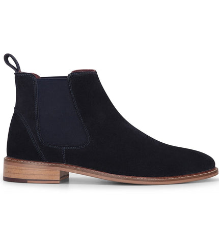 London Brogues Men's Navy Blue Suede Leather Slip-On Chelsea Ankle Boots
