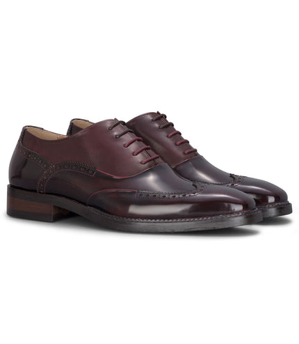 Justin Reess Men's Wine Patent Leather Brogue Formal Shoes - Harry