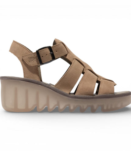 Fly London Women's BAIC621FLY Taupe Suede Leather Wedge Sandals