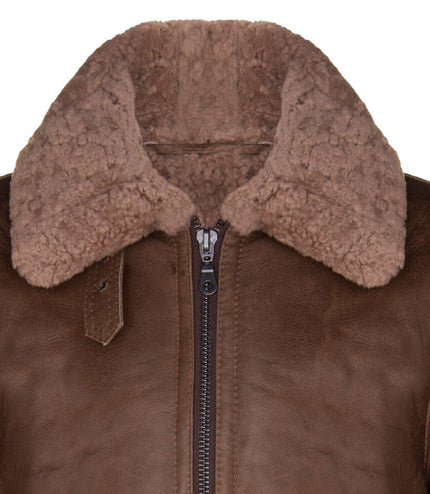 Mens B3 WW2 Sheepskin Leather Flying Aviator Jacket-Houston - Brown