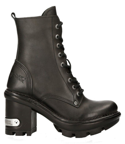 New Rock Gothic Black Leather Biker Boots- Neotyre07X-S1