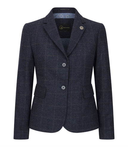 Women's Navy Tailored Fit 2 Piece Set Tweed Formal Blazer Waistcoat