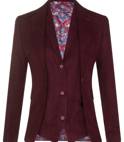 Womens 1920s  Wine Wool Classic Vintage Retro Blazer