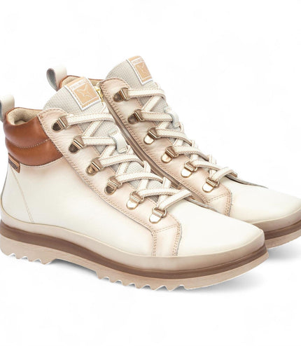 Pikolinos Women's Nata White Leather Ankle Trainers Boots - Vigo
