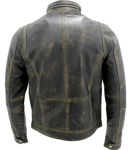 Men's Leather Retro Biker Jacket-Toronto - Black