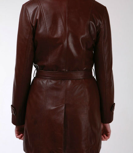 Womens 3/4 Length Trench Coat-Ranchi - Brown