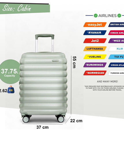 Hard Shell Cabin 37 x 22 x 55 cm Green TSA Secure Luggage Suitcase Suitable for Easyjet, Ryanair