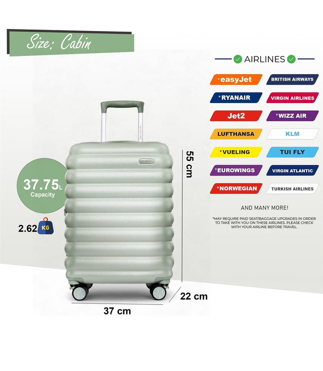 Hard Shell Cabin 37 x 22 x 55 cm Green TSA Secure Luggage Suitcase Suitable for Easyjet, Ryanair