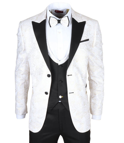 Men's 4 Piece White Paisley Wedding Suit Tailor Fit