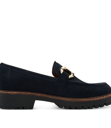 Tamaris Womens Navy Blue Leather Loafers Slip-On Platform Shoes